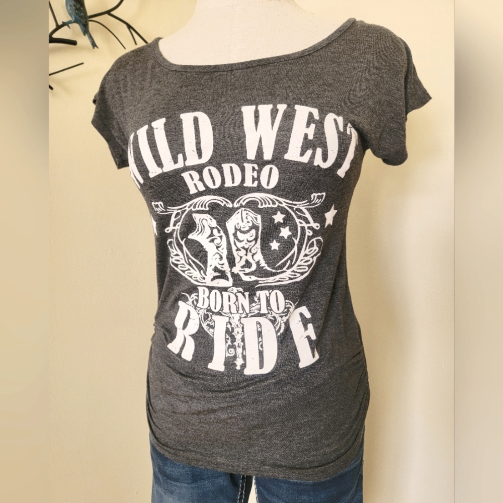 Women's Free Kisses "Wild West" Ruched Sided Fitted T-Shirt size S